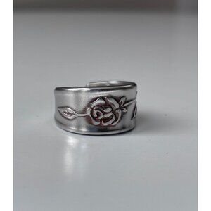 Handmade Rose Spoon Ring - Size 7 1/4 Floral Silverware Wrap Band Silver